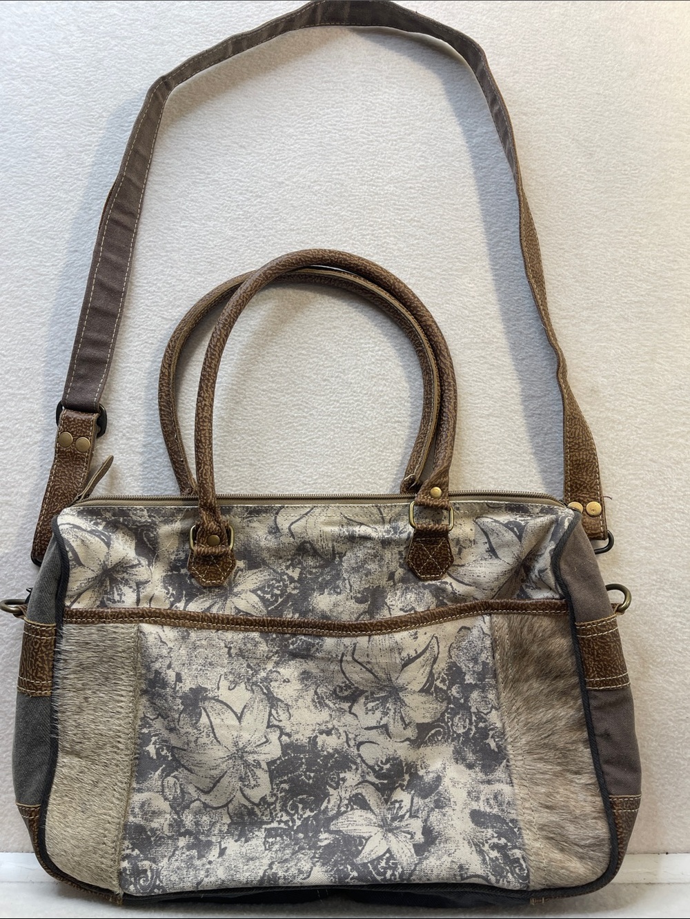 Myra Bag Cream and Black Printed Crossbody Interior Organizer CANVAS